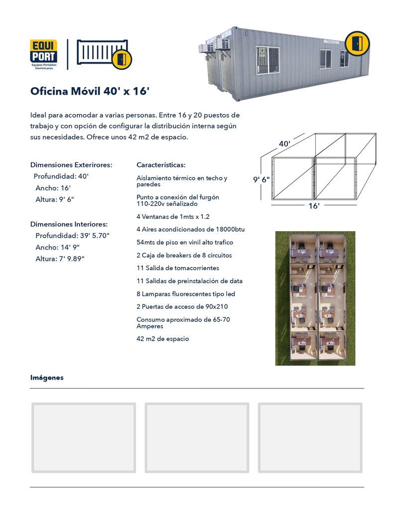 ALQUILER DE OFICINA MÓVILES 40 X 16'
